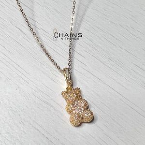Gummy Bear Light Pink gold plated Necklace Stainless steel 16" Cubic Zirconia 💗